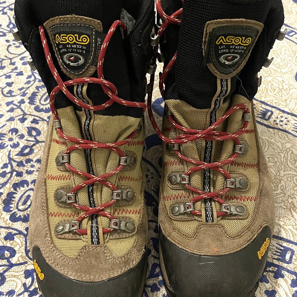 ASOLO Fugitive GTX Hiking Boot - Men's 12 WIDE Black & Tan Hunter Boots - EUC